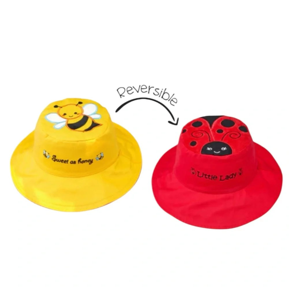 FLAPJACK KIDS Reversible Kids Sun Hat - Yellow Bee / Red Ladybug Size S — NWOT